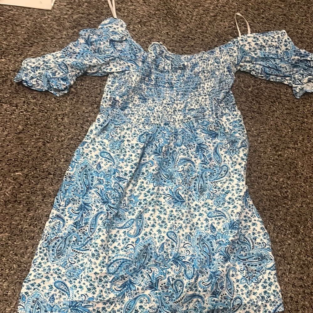 blue and white dress